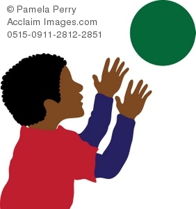 Clip Art Illustration Of An African American Boy Reaching For A Ball