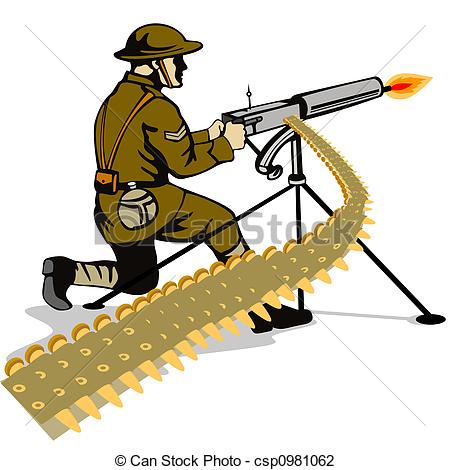 Clip Art Of Soldier Firing A Gun   Illustration On The Military