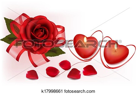 Clipart Of Valentine S Day Background  Red Roses And Two Heart Candles