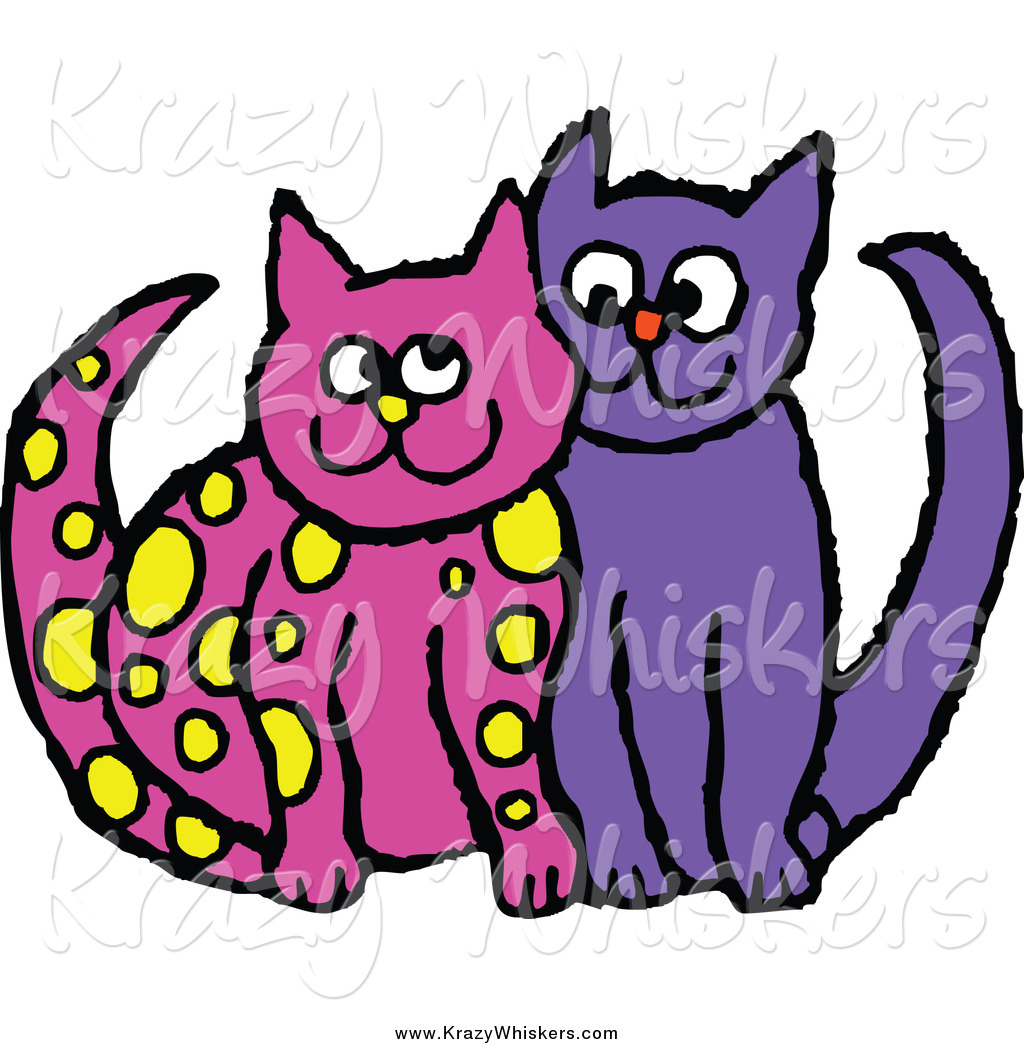 Clipart Of Yellow Spotted Pink And Purple Cats Cuddling By Prawny