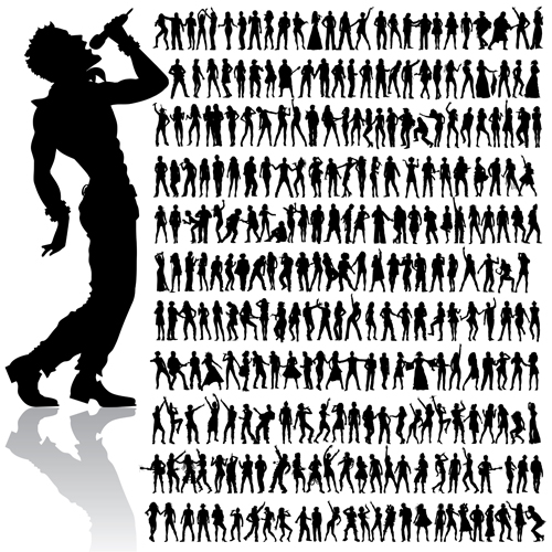 Dancing And Singing People Silhouettes Vector Graphics   Vector People