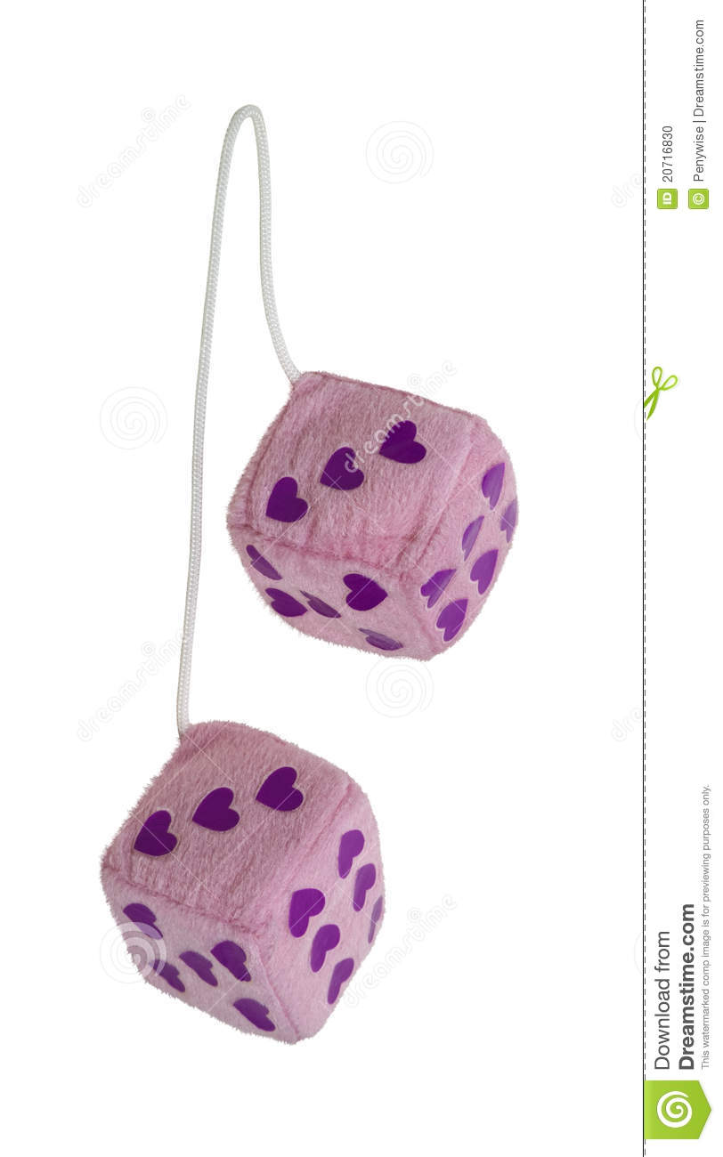 Fuzzy Pink Heart Dice That Are Usually Hung From The Rear View Mirror