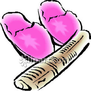 Fuzzy Pink Slippers And A Newspaper   Royalty Free Clipart Picture