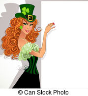 Leprechaun Holding A Large Banner   Pretty Slim Red Haired   