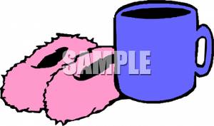Pink Fuzzy Slippers And A Mug Of Coffee   Royalty Free Clipart Picture