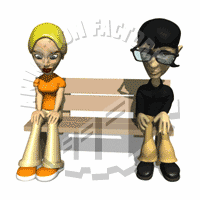 Shy Teenage Boy And Girl Sitting On Bench Animated Clipart