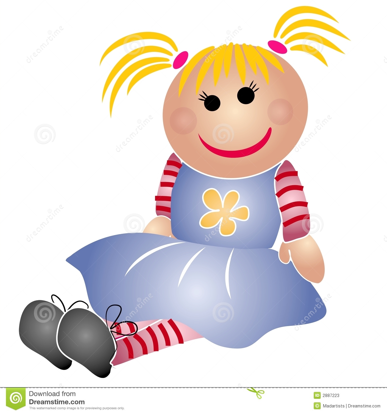 Simple Clip Art Illustration Of A Little Girl Doll Toy With Blonde