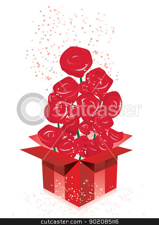 Valentine S Day Gift Box With Roses Bouquet Stock Vector Clipart