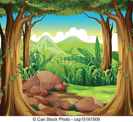 Vector Clipart Of Rocks At The Forest   Illustration Of The Rocks At