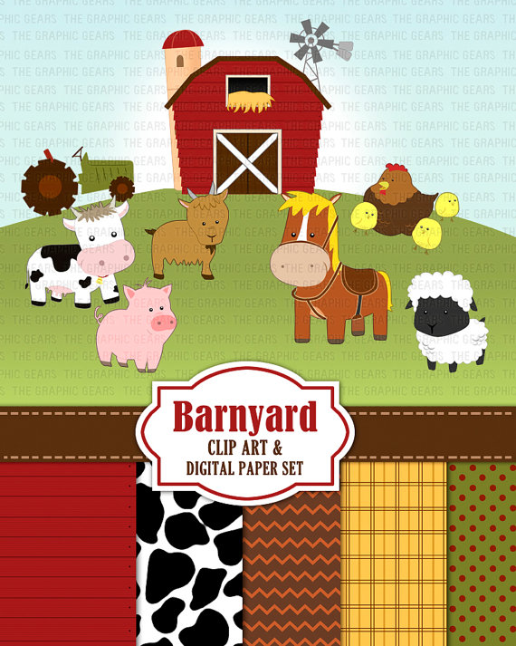 Barnyard Animals Clip Art Barn Clipart Set Farm Clip Art   Cow Goat
