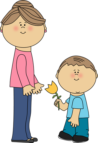 Boy With Flower For Mom Clip Art Image   Boy Giving A Flower To Mom