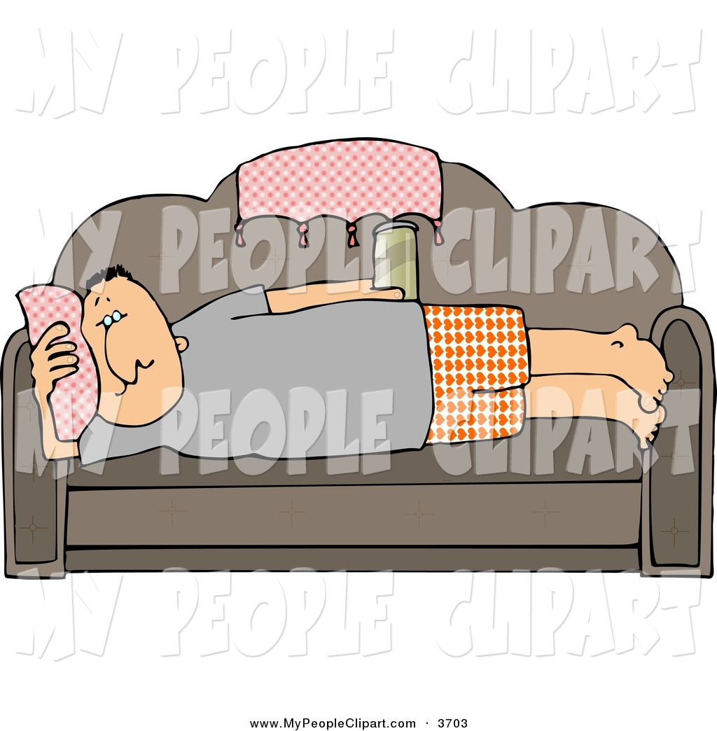 Clip Art Of A Lazy Male Couch Potato Laying On His Couch Watching Tv