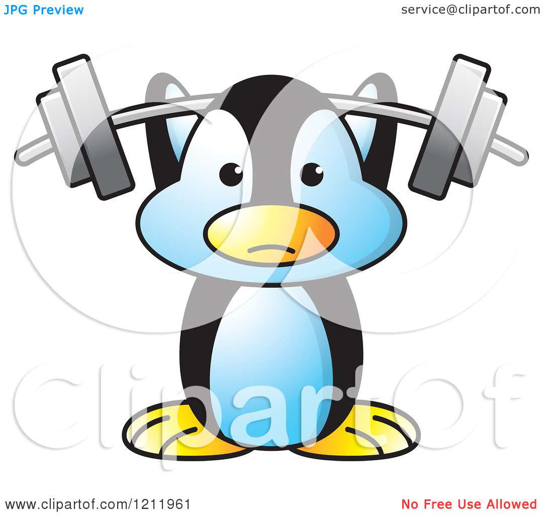 Clipart Of A Happy Penguin Lifting A Barbell   Royalty Free Vector    