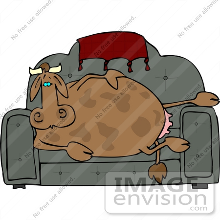 Clipart Of A Lazy Brown Cow Laying On A Green Couch Being A Couch    