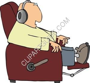 Clipart Of Sitting Man Listening To Headphones