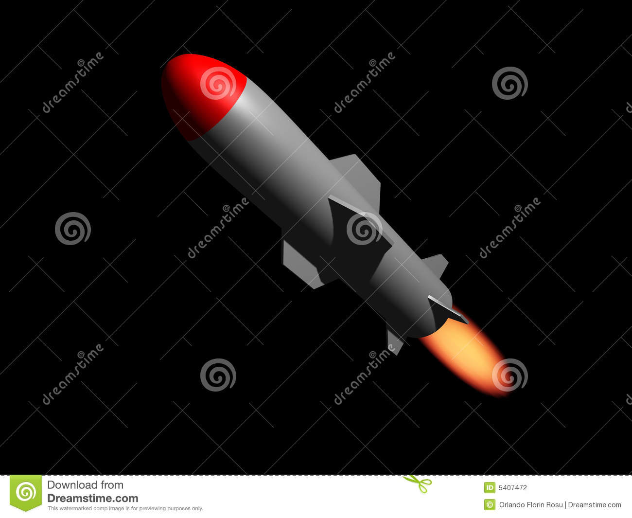 Cruise Missile   Rocket   On Black Background   Rendered In 3d