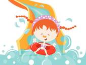 Girl Enjoying Water Slide   Clipart Graphic