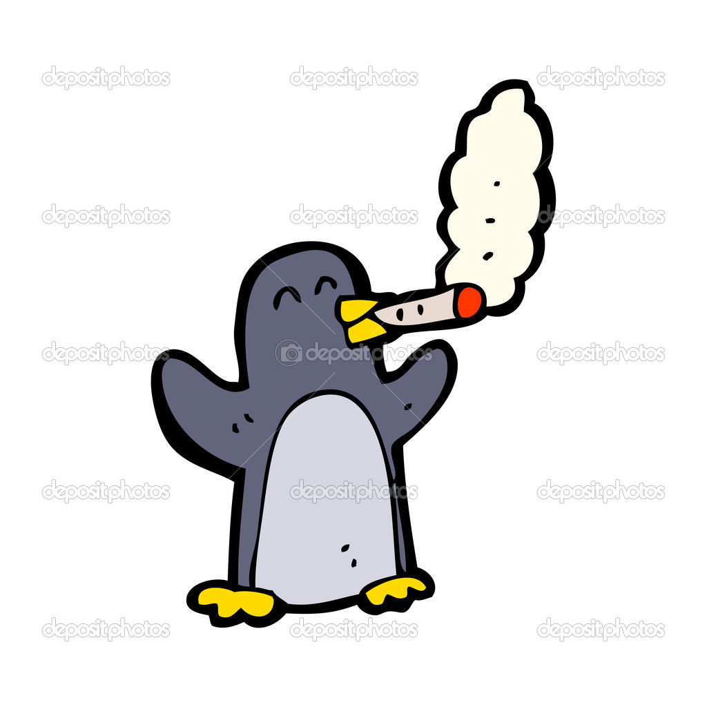 Happy Penguin Cartoon Smoking