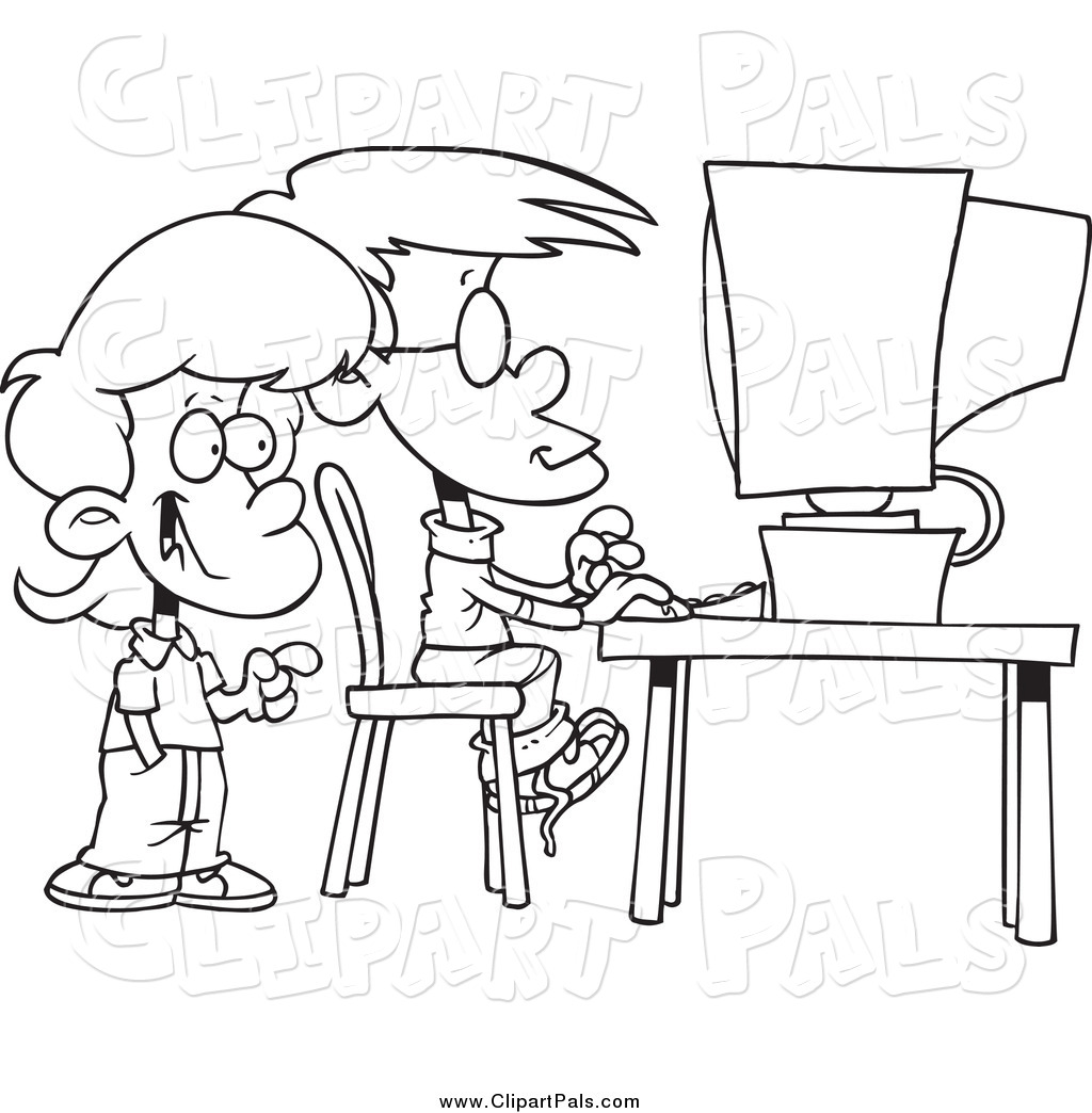 Larger Preview  Pal Clipart Of Black And White School Children Using A    