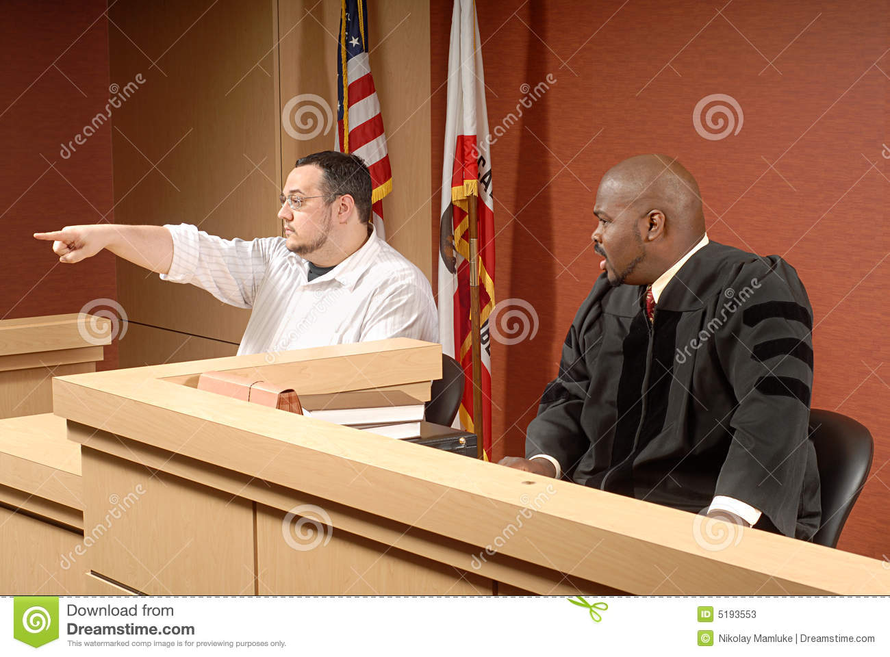 Man Acting As A Witness Pointing Out Someone To The Judge
