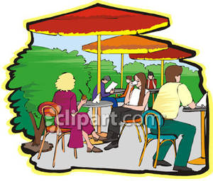 People Eating At An Outside Cafe   Royalty Free Clipart Picture