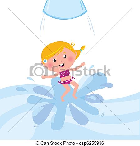 Vector   Happy Smiling Kid Jumping From Water Slide Tube   Aqua Park