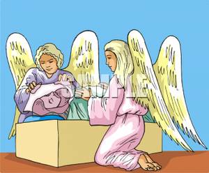 Angels With A Dying Man   Royalty Free Clipart Picture