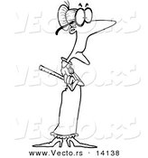 Cartoon Skinny Old Female Teacher Holding A Ruler   Coloring Page    