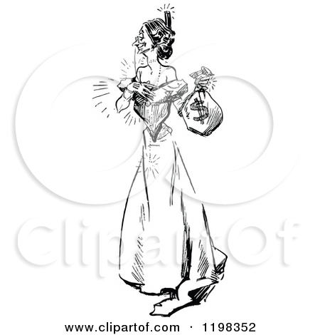 Clipart Of A Vintage Black And White Family Purse Robber   Royalty