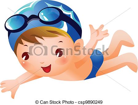 Eps Vectors Of Boy Swimmer   A Boy Is Swimming Wearing Blue Swimming    