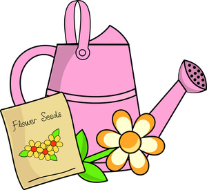 Gardening Clipart Image  Planting Flowers With Watering Can And Flower