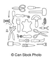 Hand Drawn Leather Working Tools Vector Illustration Eps Vector