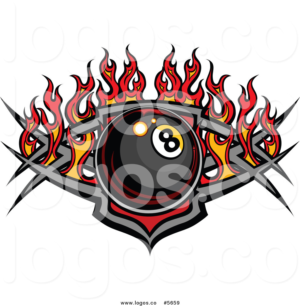 Of A Logo Of A Billiards Eight Ball Over A Tribal Shield And Flames