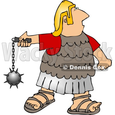 Roman Army Soldier Battling With A Ball And Chain Mace Weapon Clipart