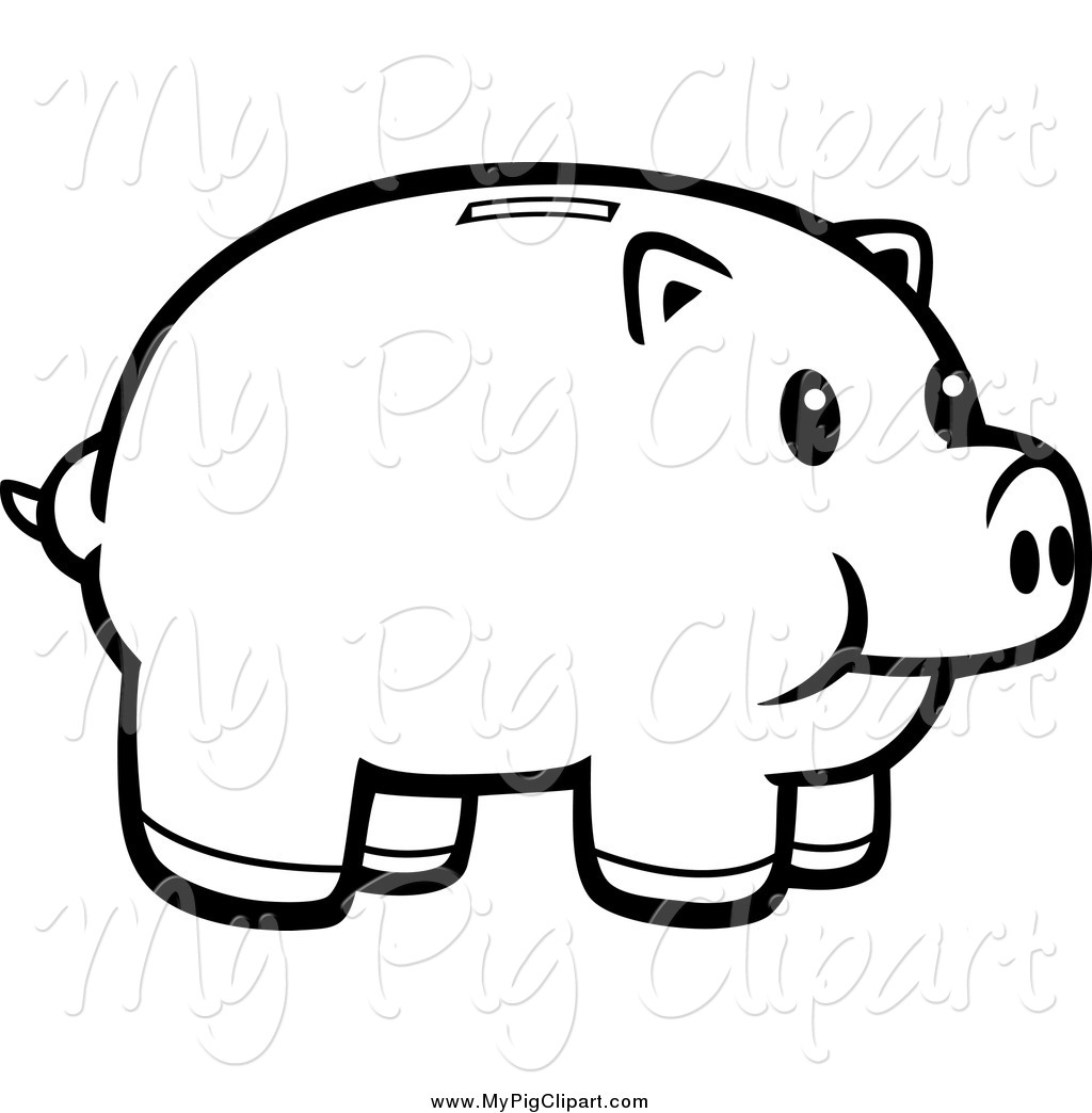 Swine Clipart Of A Black And White Happy Piggy Bank By Cory Thoman