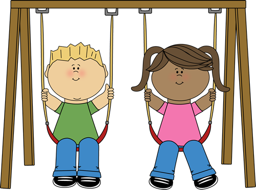 Swinging Clip Art Image   Little Boy And Girl Swinging On A Swing Set