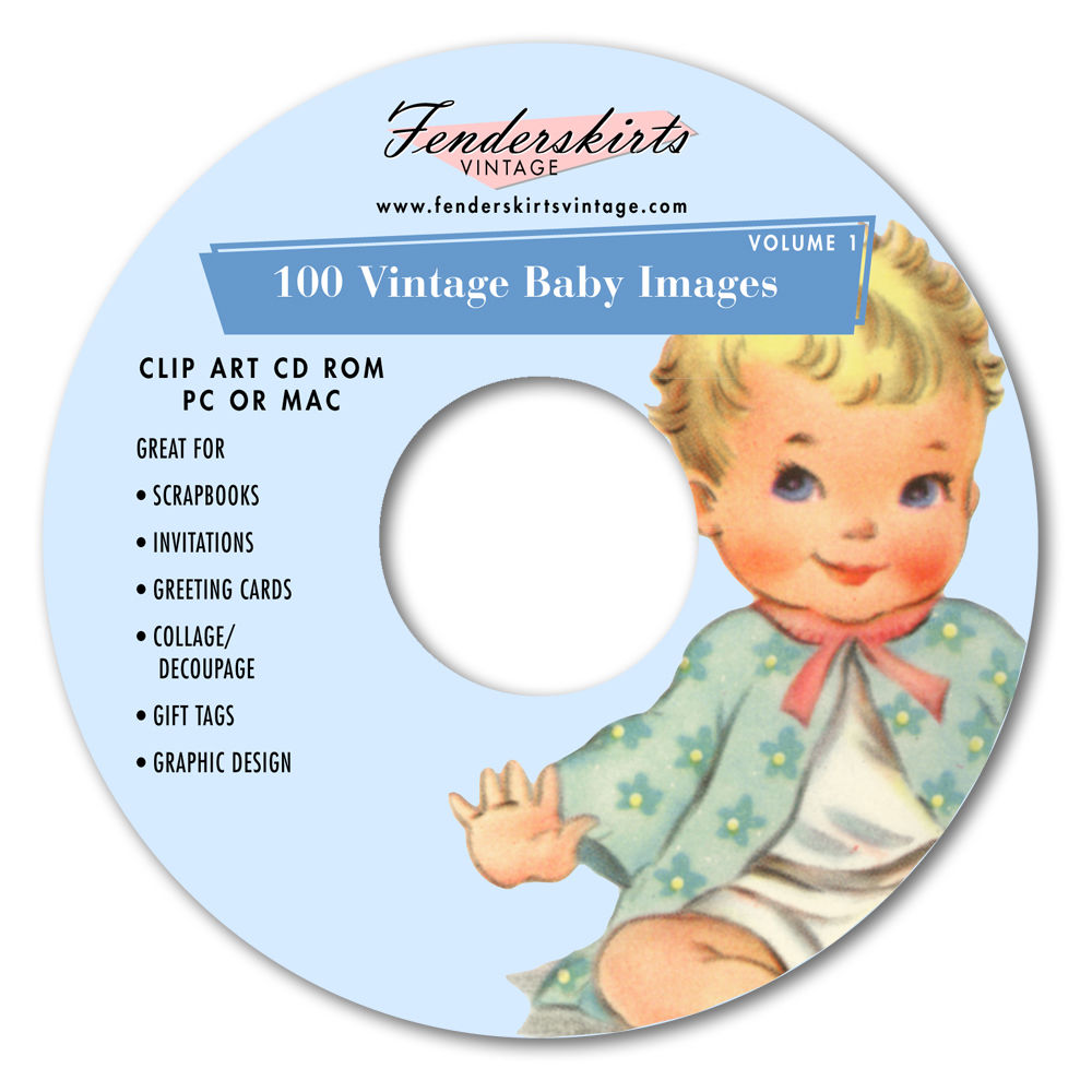 Vintage 50s Baby Shower Card Images Clipart Clip Art Cd