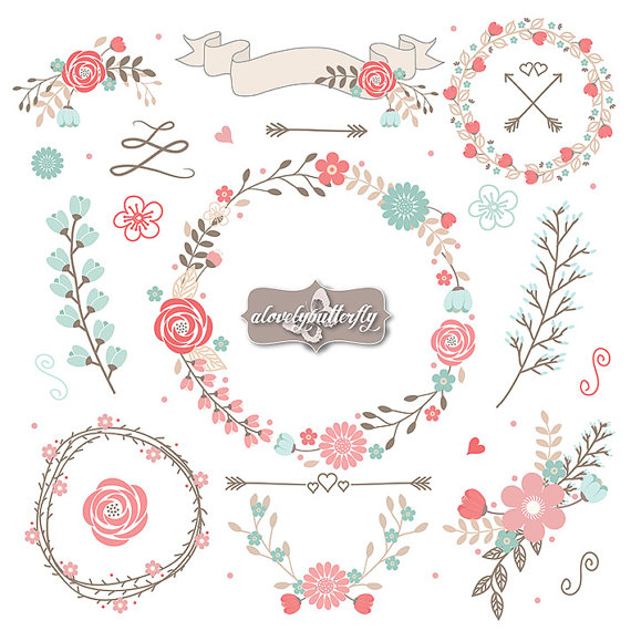 Wedding Flower Clipart Rustic Shabby Chic Clipart Rose Blush Red