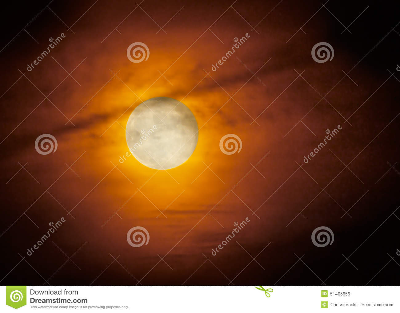 Hazy Full Orange Harvest Moon Cloudy 