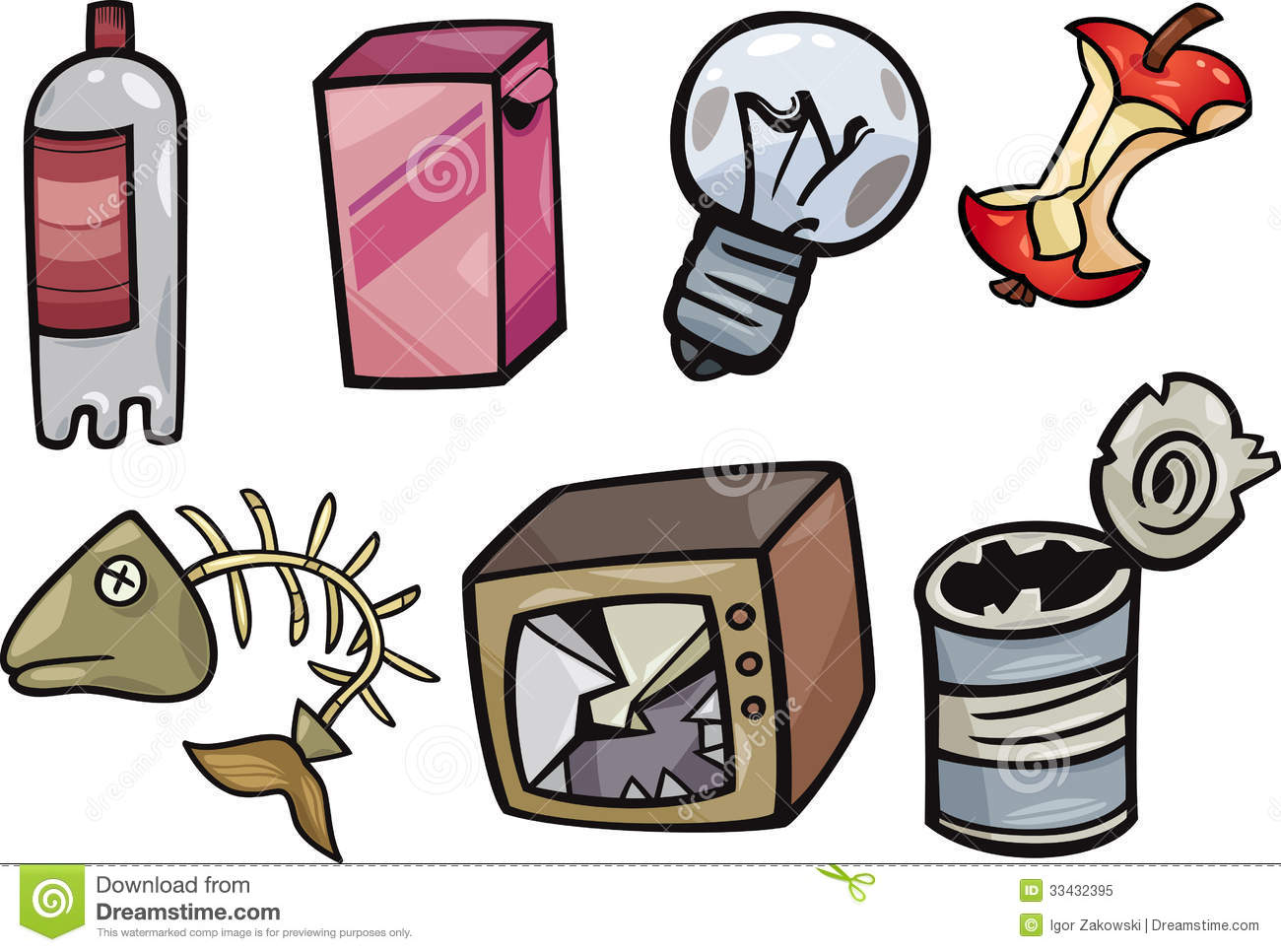 Royalty Free Stock Photo  Garbage Objects Cartoon Illustration Set