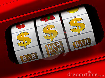 3d Illustration Of Red Slot Machine With Dollars Jackpot