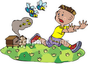 Boy Running From Angry Bees Royalty Free Clipart Picture