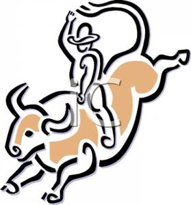 Clip Art Image  A Cowboy Riding A Bull