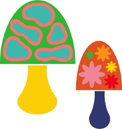 Clip Art Of Two Colorful Psychedelic Mushrooms Decorated With Flower