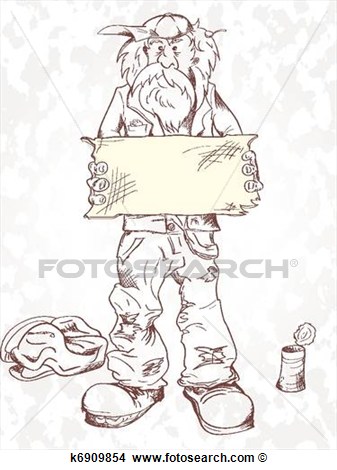 Clipart Of Beggar With A Sign K6909854   Search Clip Art Illustration