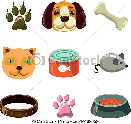 Clipart Vector Of Cat And Dog With Toys And Food   Vector Illustration