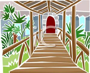 Covered Wooden Foot Bridge   Royalty Free Clipart Picture