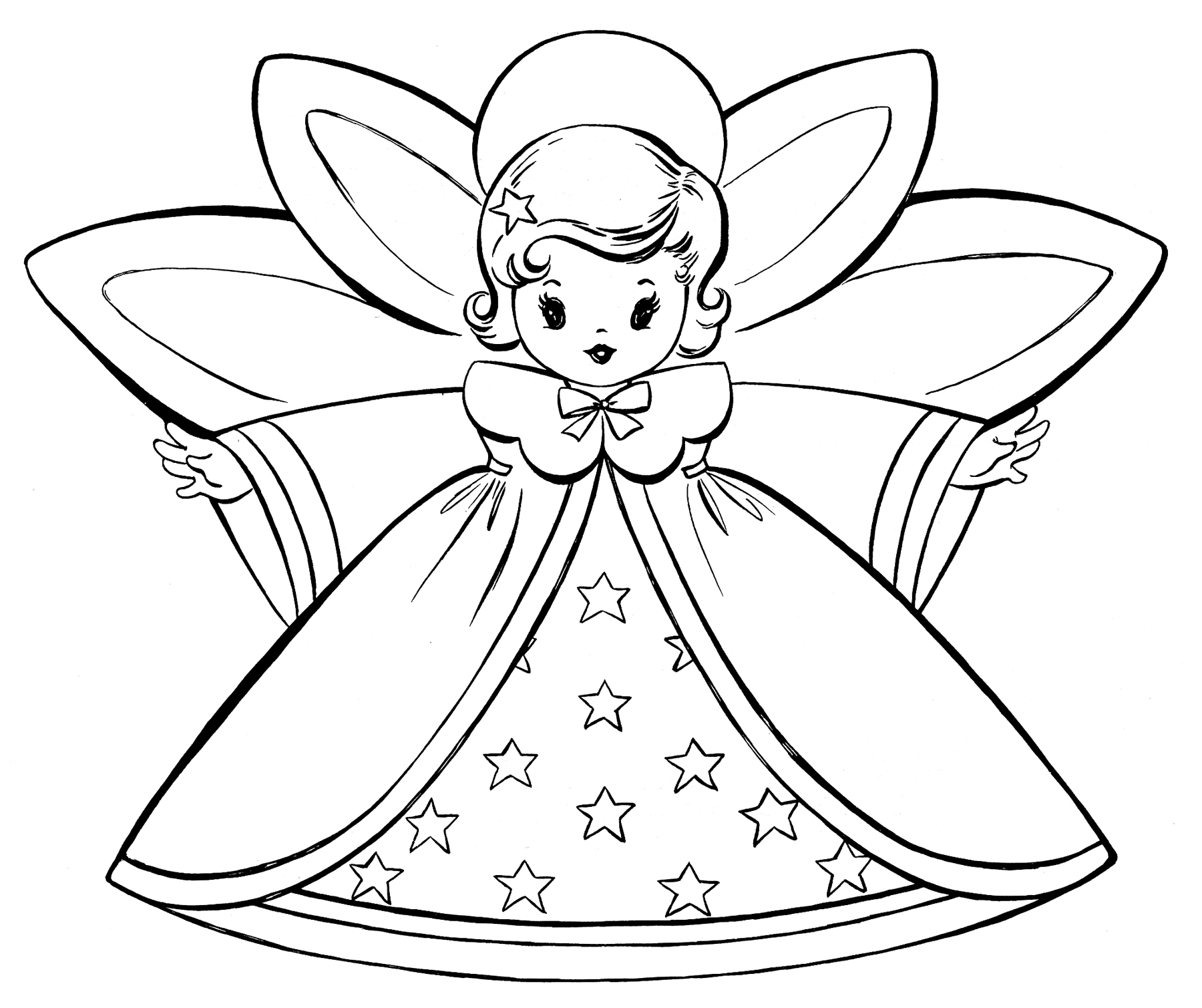 Free Christmas Coloring Pages   Retro Angels   The Graphics Fairy