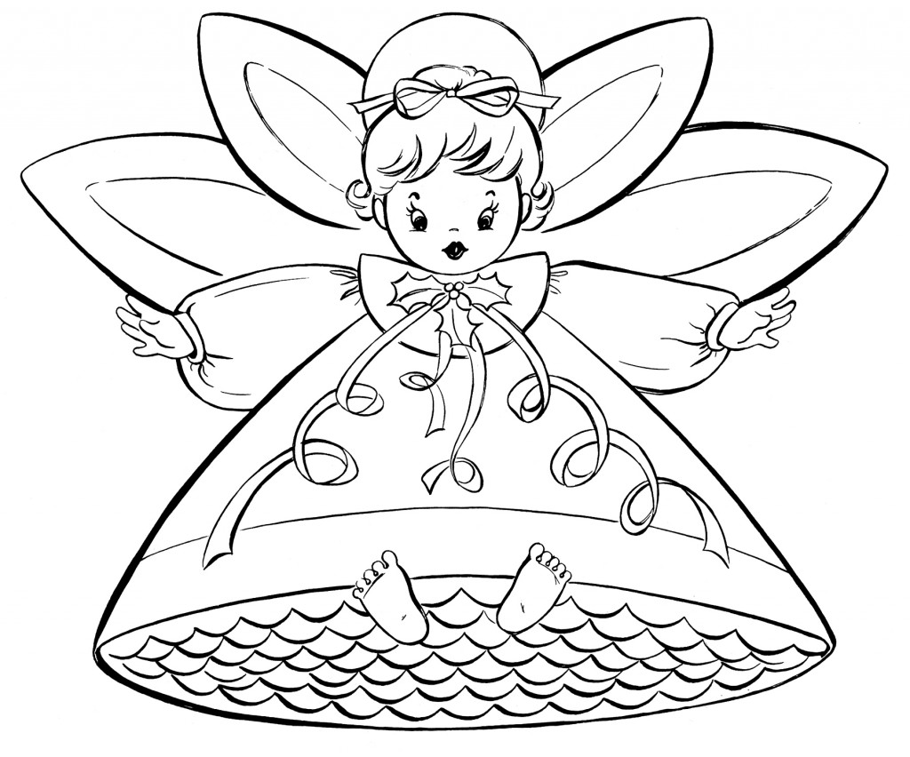 Free Christmas Coloring Pages   Retro Angels   The Graphics Fairy