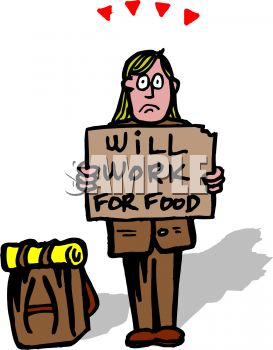     Free Clipart Image  Homeless Woman Holding A Will Work For Food Sign